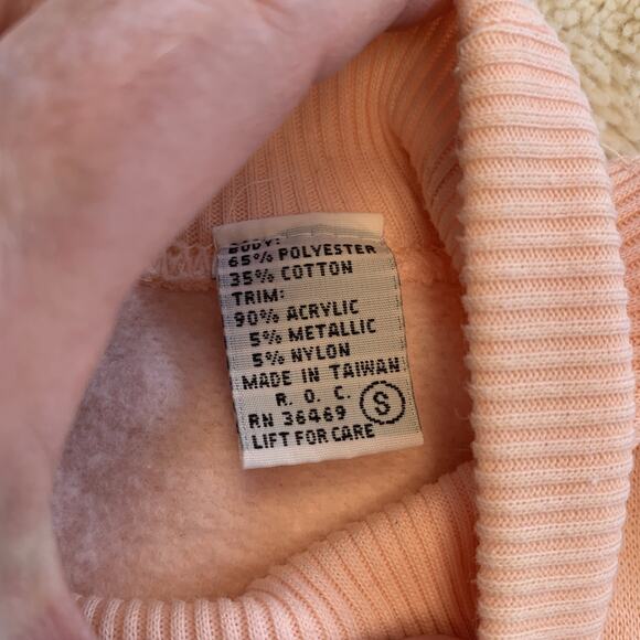 VTG 80s Fashion Force Pink Mock Turtle Neck Sweatshirt White Bears Bows Size S - Picture 6 of 10